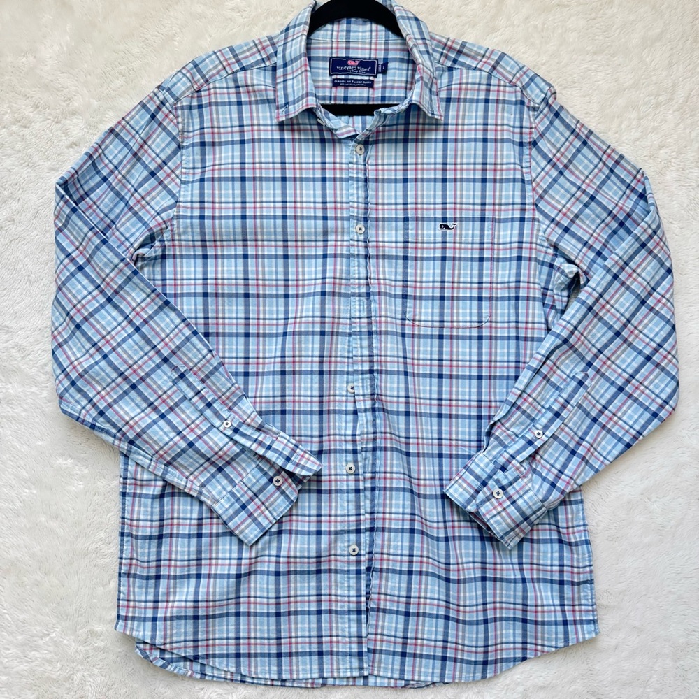 Vineyard Vines Tucker Shirt Men’s Large Blue Plaid Classic Fit Cotton Preppy‎